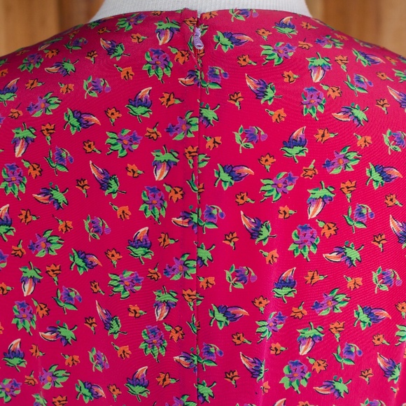 Vintage I. Magnin 100% Silk Fuchsia Long Sleeve Floral Boho Midi Dress Size L - Picture 16 of 17